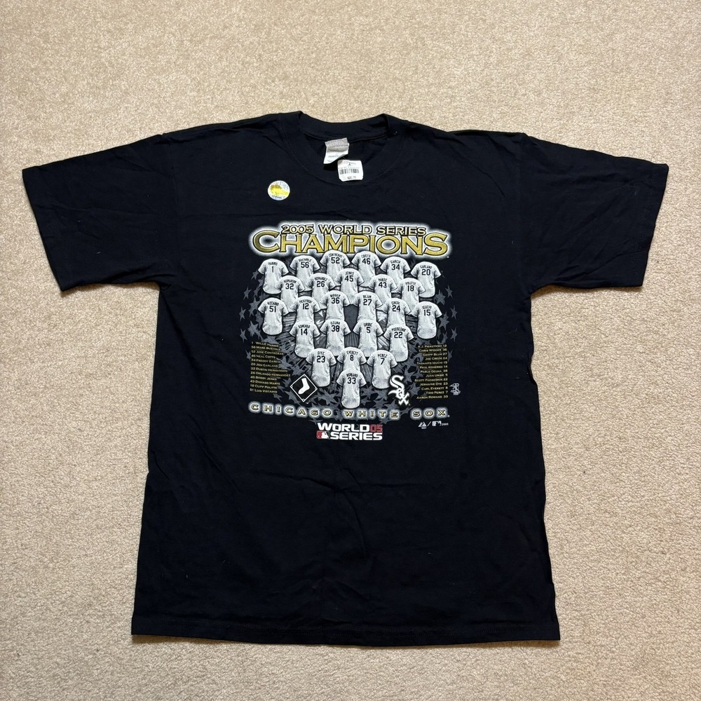 Vtg Chicago White Sox Shirt Mens Large Black MLB 2005 World Series Champs Gildan